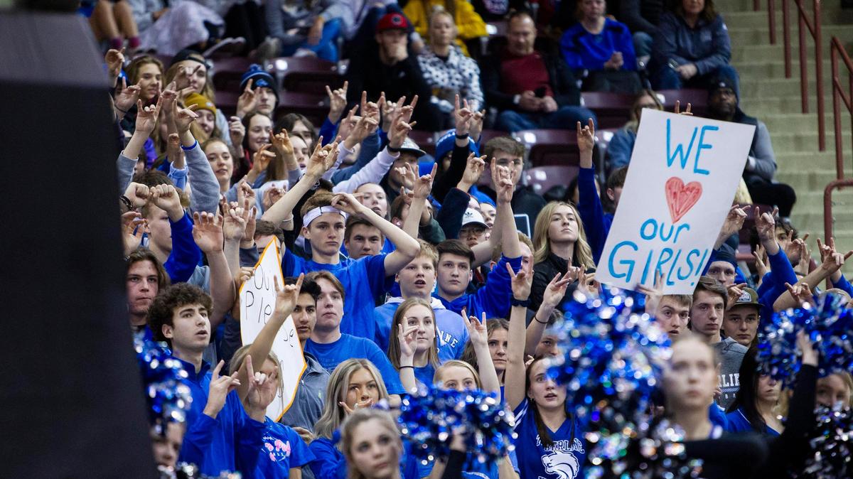 Timberline students cheer on the Wolves during last year’s 5A girls basketball state championship game against Mountain View at the Ford Idaho Center in Nampa.