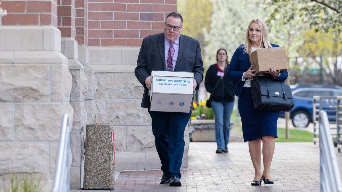 Attorney Anne Taylor, right, leads the defense for University of Idaho homicides suspect Bryan Kohberger. She was joined by a member of her staff as she arrived to the Ada County Courthouse last month.