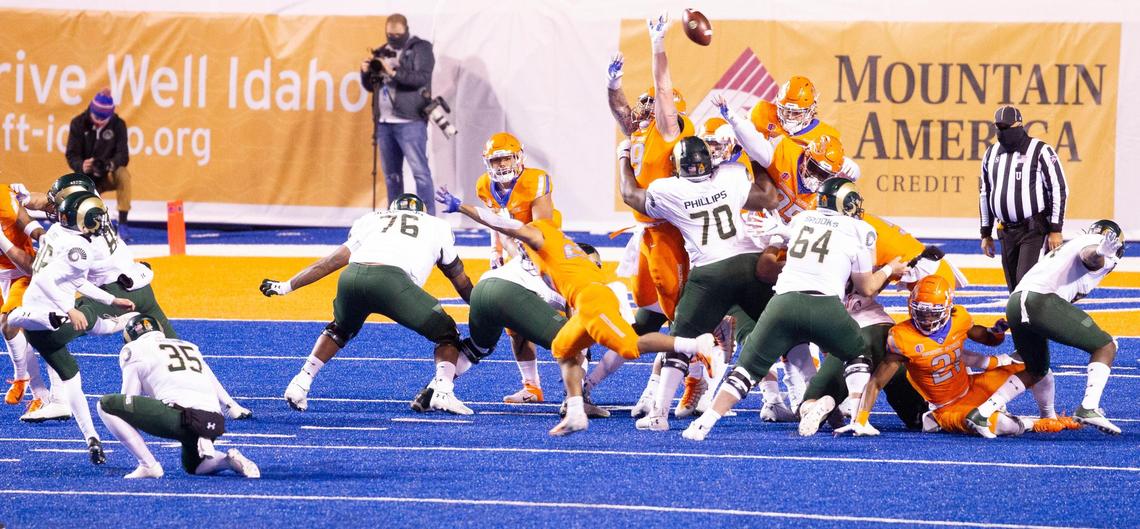 Boise State defensive tackle Scott Matlock (99) blocks a field goal last season against Colorado State.
