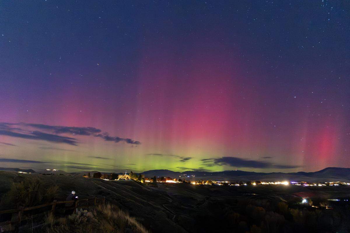 A solar storm caused the northern lights to be seen looking north from Camel’s Back Park in Boise, Nov. 12, 2025. Aurora on Thursday night may be caused by series of solar flares from Tuesday.