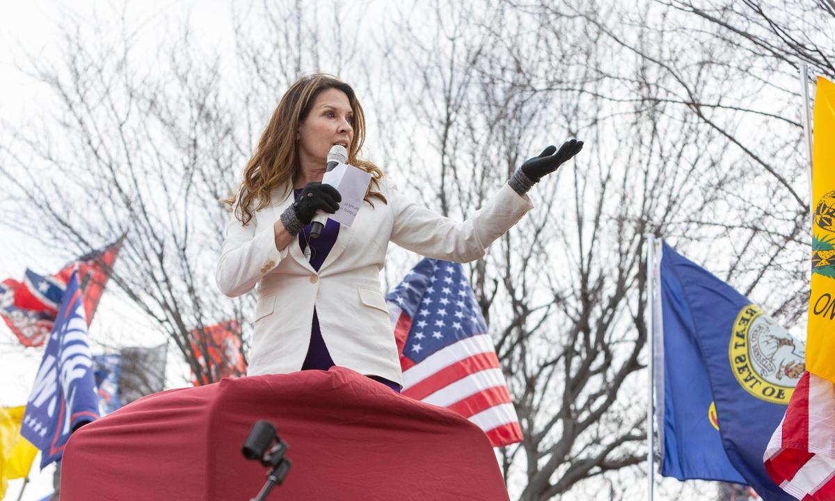 Idaho Lt. Governor Janice McGeachin speaks at a rally to support semi-truckers and protest against COVID-19 vaccination mandates near the TA Travel Center and truck stop on Wednesday, March 2, 2022 in Boise.