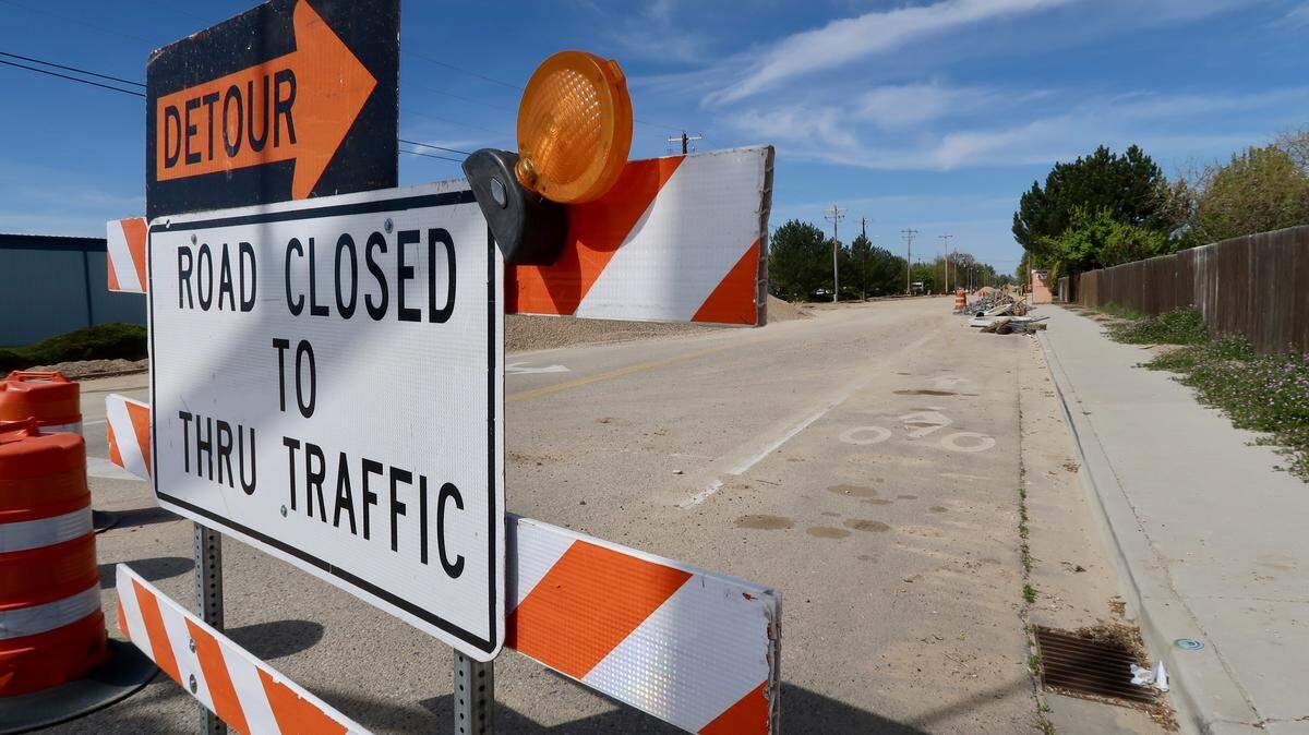 This file photo shows a detour and road closure sign in Ada County. Parts of Orchard Street near Overland Road will be closed for several weeks to replace sewer lines.