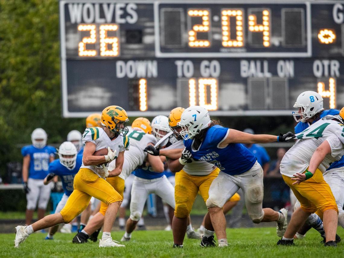 Borah’s Parker Rushton looks for running room last season at Timberline.