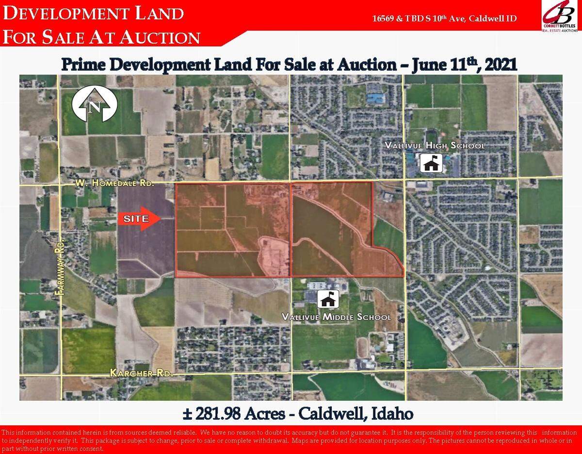 A map provided by the Idaho Department of Lands shows the parcels of land bought by Toll Brothers. The property is near Vallivue High School and Vallivue Middle School outside Caldwell.