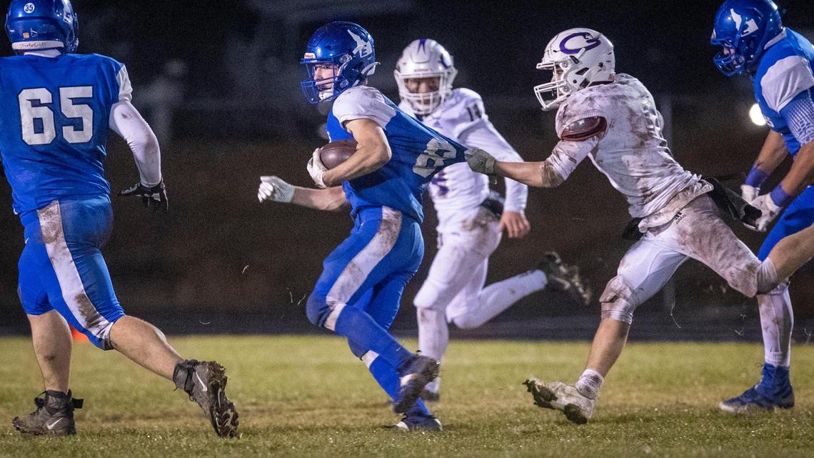 Emmett’s Caseyn Pearson hauls in one of his five interceptions last fall against Century in the 4A state semifinals.