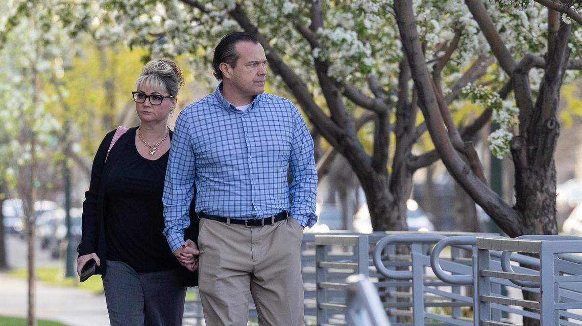 Steve and Kristi Goncalves, parents of University of Idaho student homicide victim Kaylee Goncalves, arrive at the Ada County Courthouse for a Wednesday hearing in the capital murder case of Bryan Kohberger.