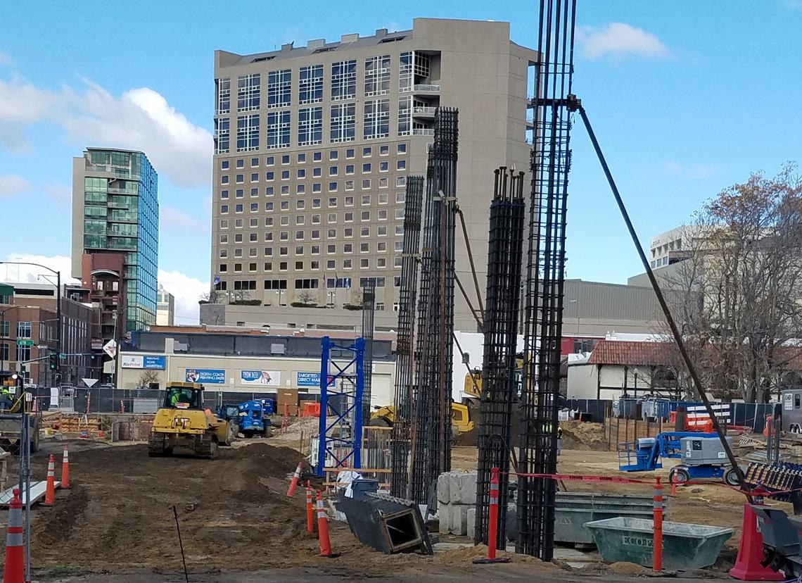 A Home2Suites by Hilton hotel is being built at 502 W. Front St. An attached parking garage with 550 spaces will be behind the hotel.