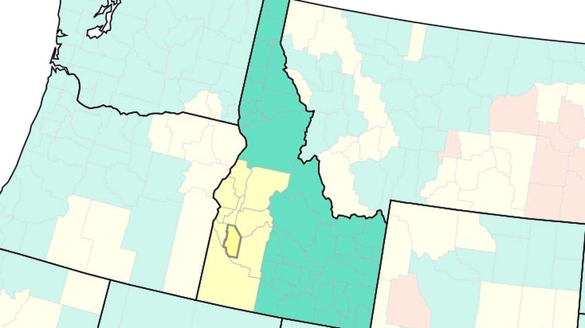This is the U.S. Centers for Disease Control and Prevention’s COVID-19 latest community level map. It shows what areas of Idaho are at the highest risk for spread of the disease. As of Thursday, Oct. 13, 2022, ten counties are in the medium-risk category, or yellow zone.