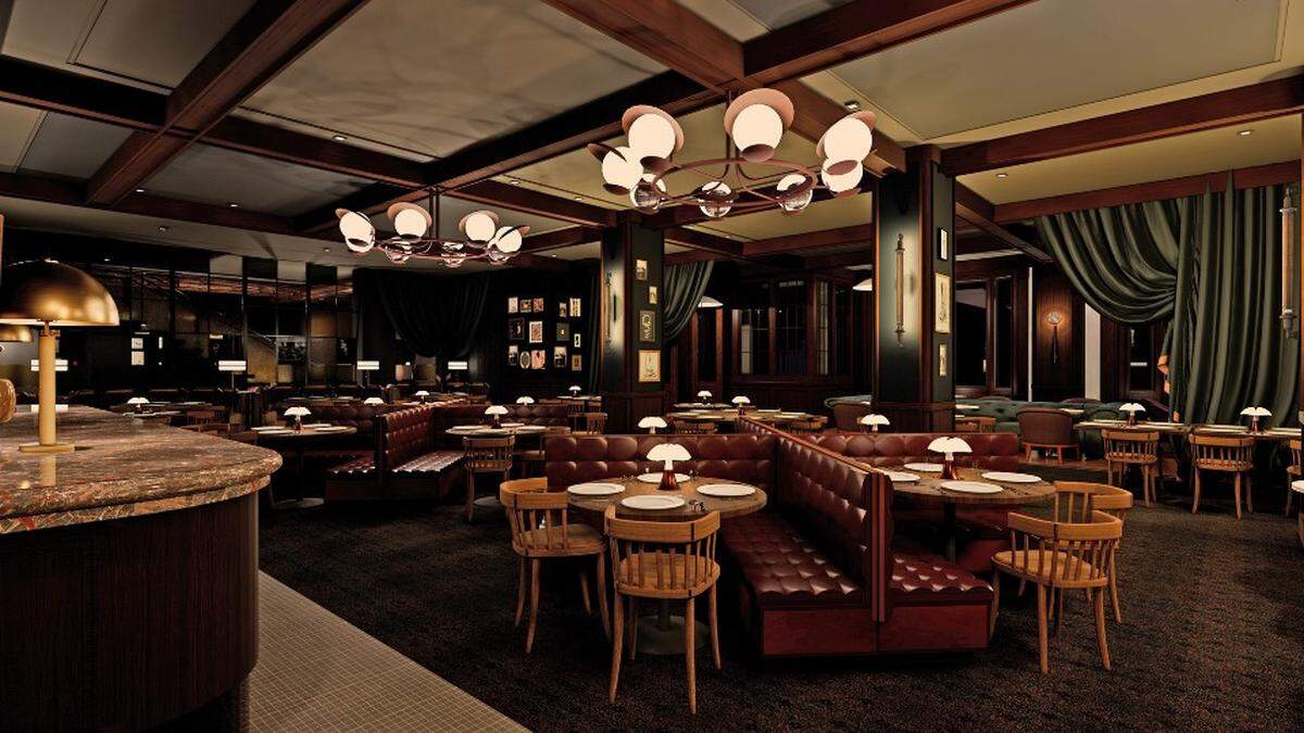 Baraboo Supper Club would serve fare in a plush environment that combines the Pacific Northwest and the Midwest, shown in this rendering.