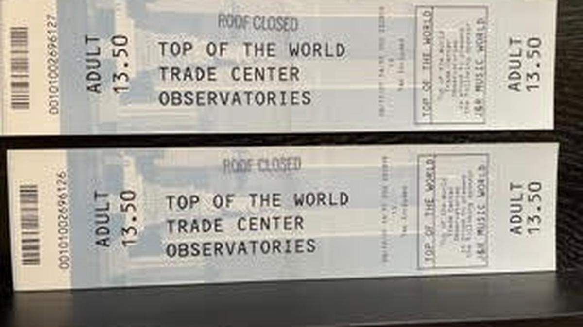 Here are the two tickets to the observation deck of the World Trade Center that Bob and Kathy Kustra had purchased and intended to use on Sept. 11, 2001.