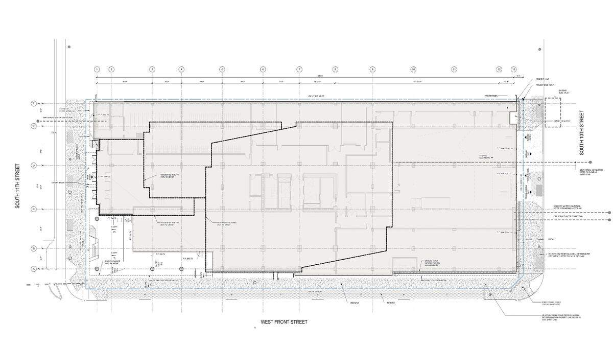 New site plans show a proposed layout of the nearly 40-story residential tower in downtown Boise, with the main entrance on Front and 11th streets.