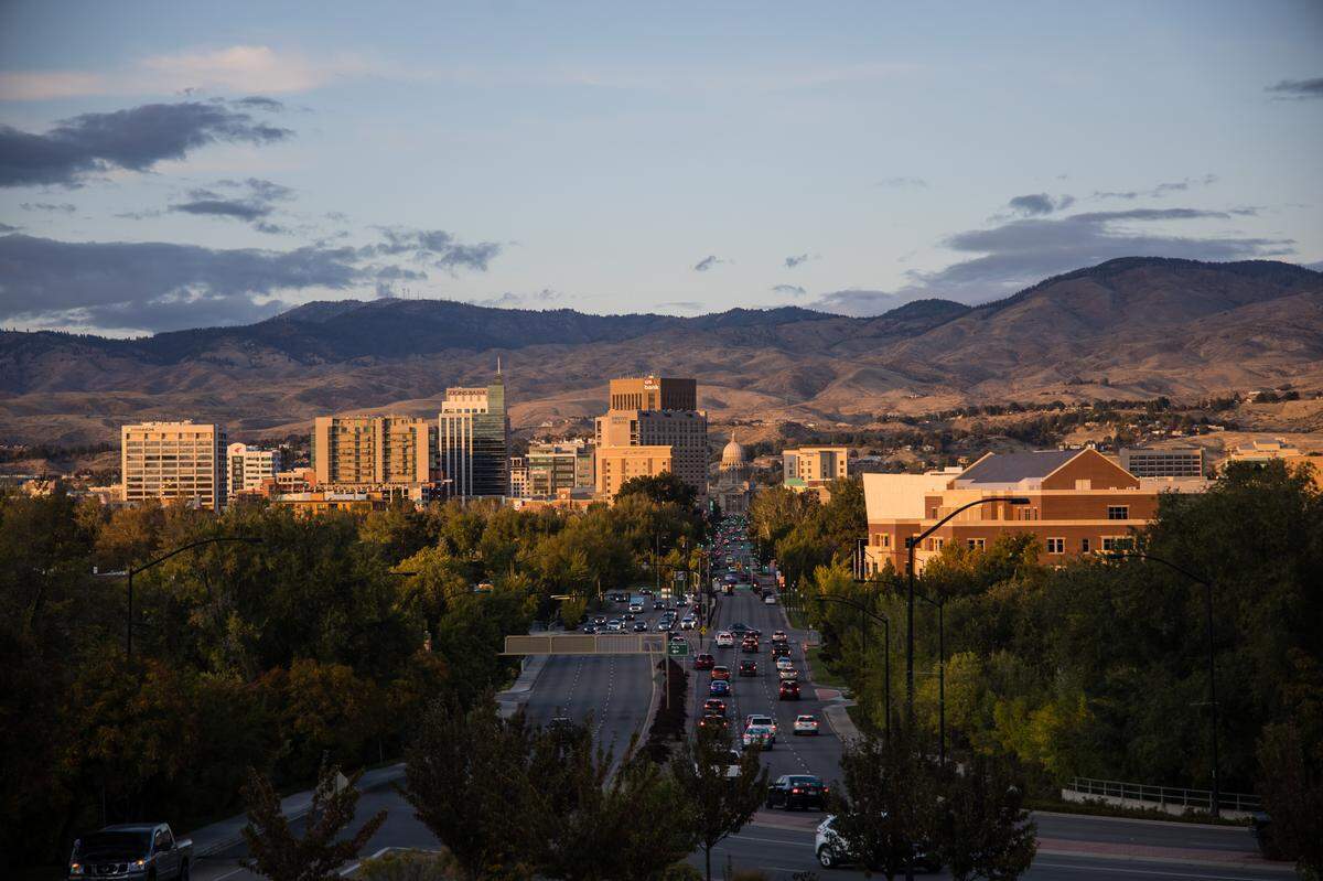 Downtown Boise at dusk on an October evening.