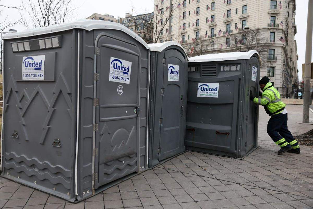 Portable toilets from United Site Services are set up in Washington, D.C.