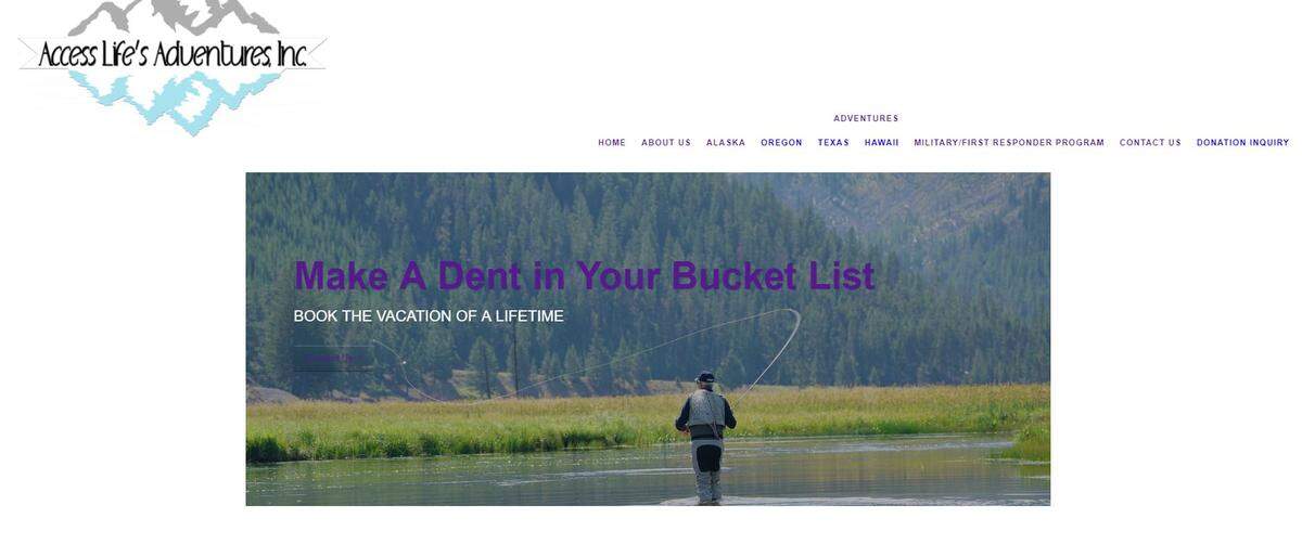 The Access Life’s Adventures website advertised the company’s guided fishing and hunting trips in Alaska, as well as Hawaii, Oregon and Texas. This is a screen capture of an archived version of the website.