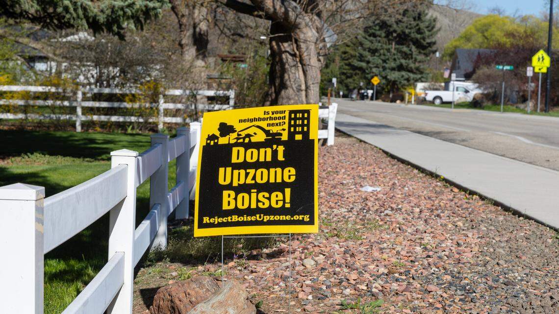 A home on Catalpa Drive displays a sign reading, “Don’t up zone Boise.”