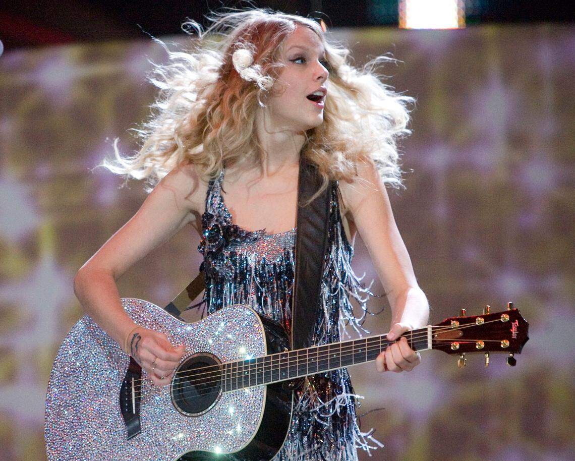 Taylor Swift entertains fans at the Idaho Center (now Ford Idaho Center) in Nampa during a show in 2009. During a conference-call interview prior to traveling to Idaho for the concert, she recalled performing at The Buffalo Club three years earlier.