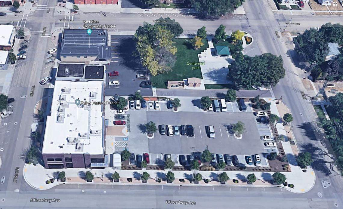 Meridian and its urban renewal district asked developers for proposals for a project that would replace Centennial Park, a parking lot and their current community center on this downtown block. Only one developer responded to the request for proposals.