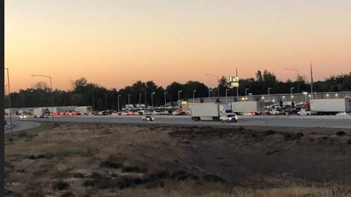 Westbound traffic on Interstate 84 in Boise was backed up Tuesday night as Idaho State Police cleared a multi-vehicle crash.