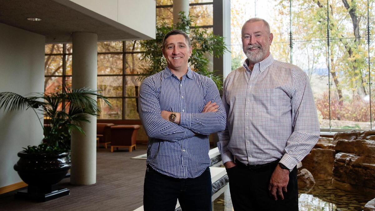 Bryan Madden, director of Mission43, and Roger Quarles, executive director of the J.A. and Kathryn Albertson Family Foundation, at the foundation office on Tuesday. Quarles said the new Idaho Outdoor Fieldhouse is “unique, needed (and) inspirational.”