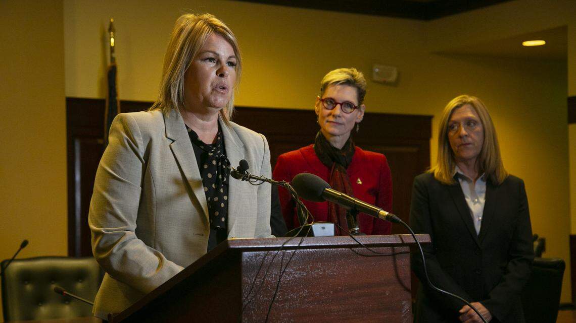 State Board of Education President Debbie Critchfield speaks at a news conference Thursday, announcing the one-year tuition freeze.