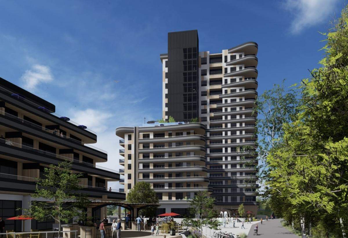 A rendering of a proposed 18-story building in Garden City. It would feature 111 condominiums.