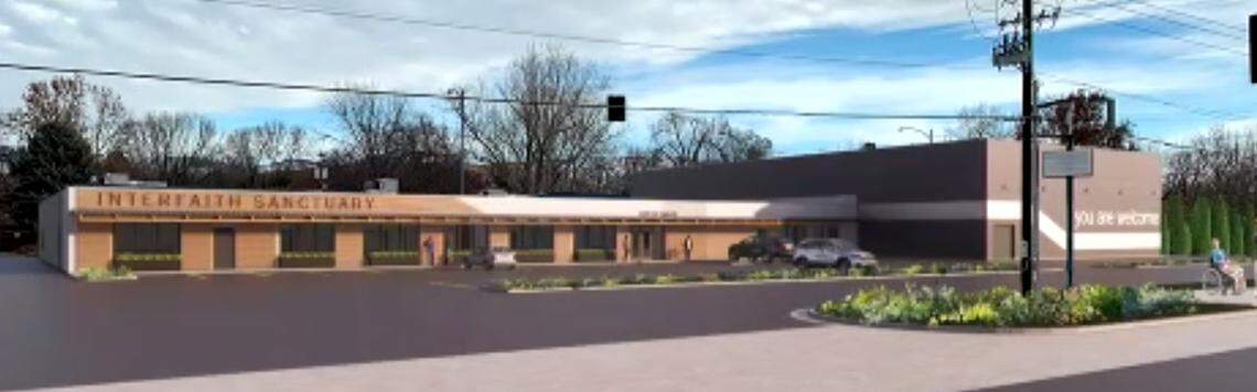 A rendering shows how developers plan to convert an empty former Salvation Army space into a new home for Interfaith Sanctuary.