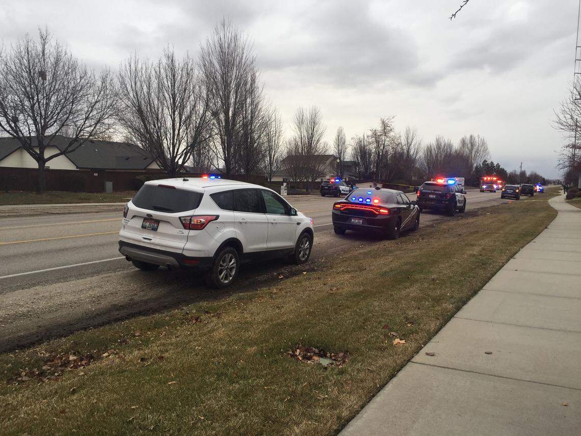 Law enforcement and other first responders lined Black Cat Road in response to the shooting of Heidi De Leon and her husband in Meridian.