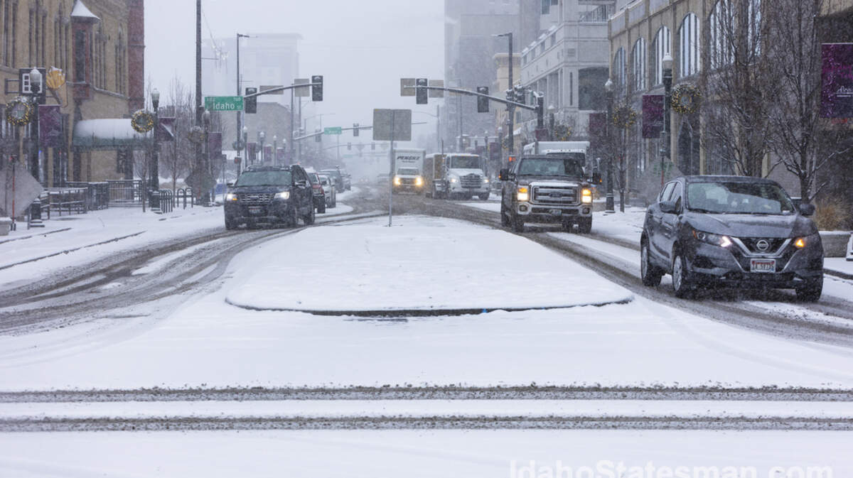 Snow falls in Boise on Wednesday, Dec. 29, 2021.