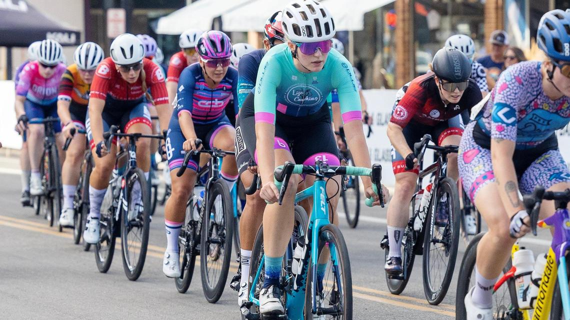 Cyclists compete in the Women’s Pro category 1/2 race during the Boise Twilight Criterium on Saturday in downtown Boise.