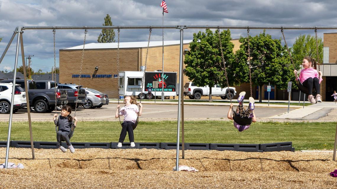 Students at Centennial Elementary in Nampa enjoy a recess in May 2024. The Nampa School District is being investigated by the U.S. Department of Justice.