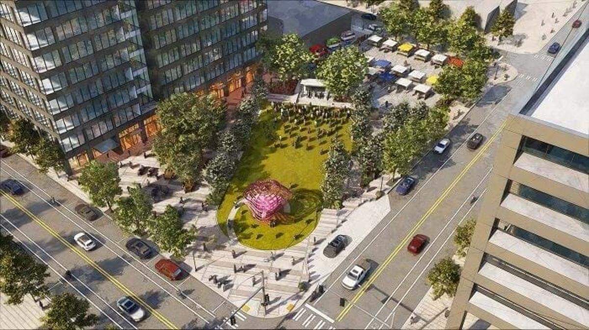 A rendering shows what Boise’s newest park, located downtown at 11th and Bannock streets, will look like. Parks and Recreation is asking for the public’s input in naming the park.