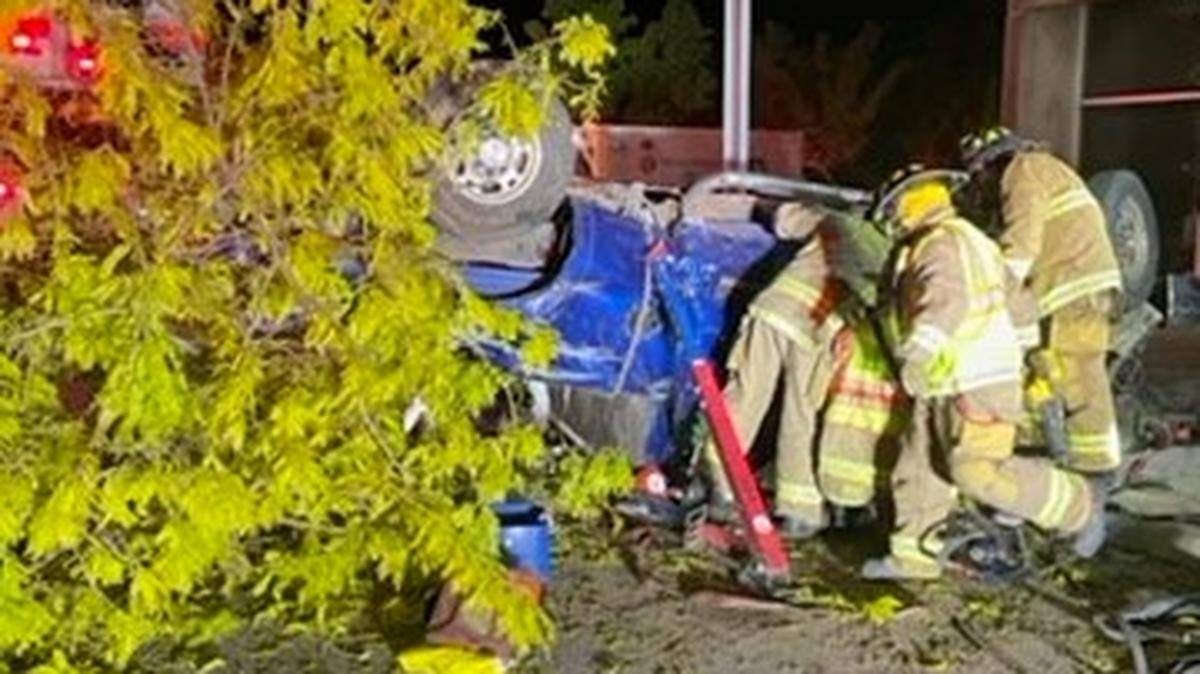 A 41-year-old man was arrested after police said he hit another vehicle, fled the scene and then crashed his truck into a building.