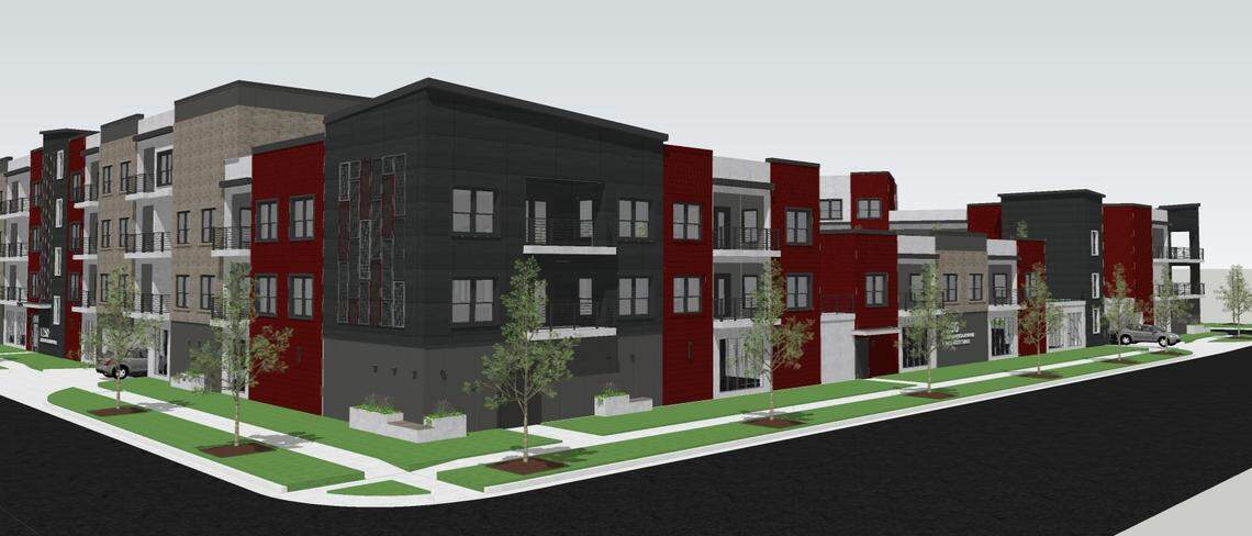 A drawing of the apartments proposed on Division Avenue shows how the building would look on Division, right, and on Rossi Street, left. The Boise Planning and Zoning Commission asked Greg Ferney and his Storage Development company to consider lowering the Division Street building from four stories to two to better fit in with the neighborhood of one- and two-story homes and townhouses.