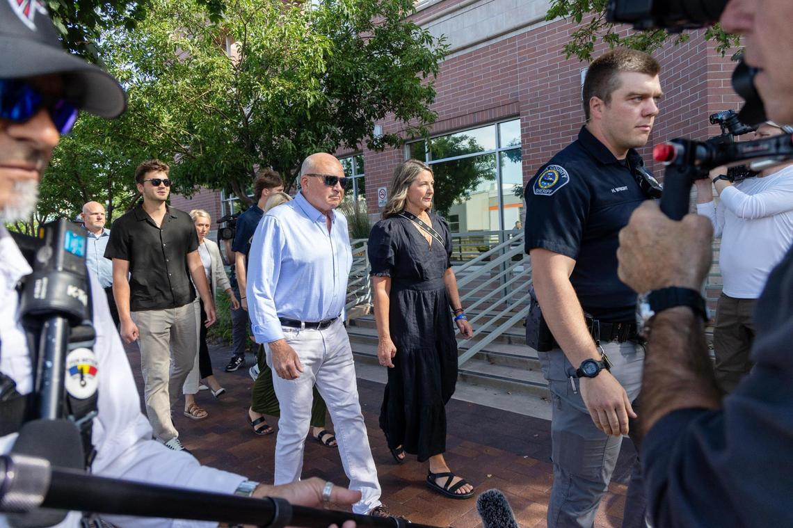 Led by parents Jim and Stacy Chapin, center, the family of victim Ethan Chapin arrives at the Ada County Courthouse in Boise for a change of plea hearing in the case, Wednesday. Bryan Kohberger pleaded guilty in court to the killings of their son, his girlfriend and two friends.