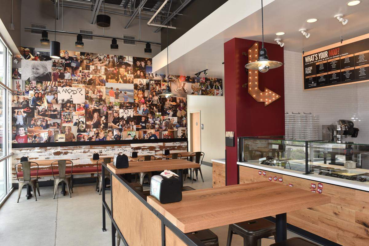 The interior at a MOD Pizza at Roscoe Village in Chicago. It opened in 2017.