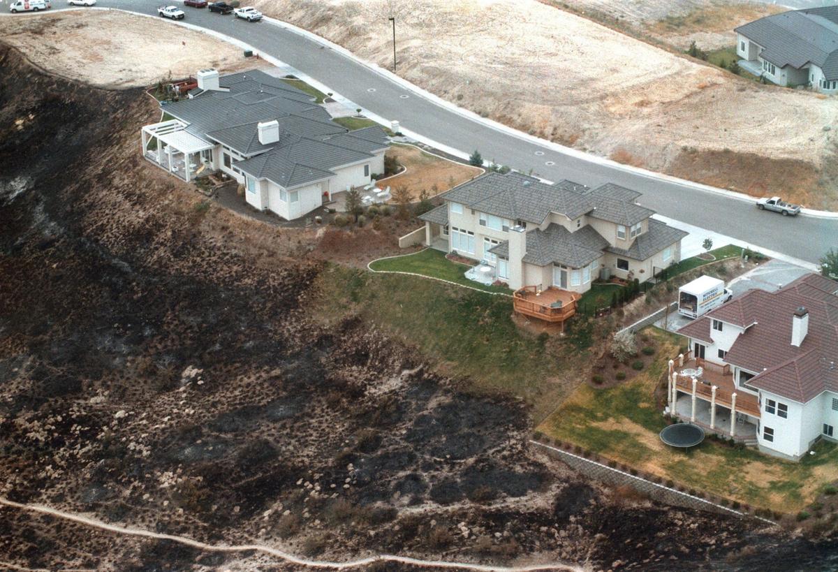 Blackened earth shows how close the 1996 8th Street Fire came to homes on Nines Ridge. Photo taken Aug. 27, 1996. A new fire behavior model predicts Boise properties will be at increased risk of wildfire damage in 2052.