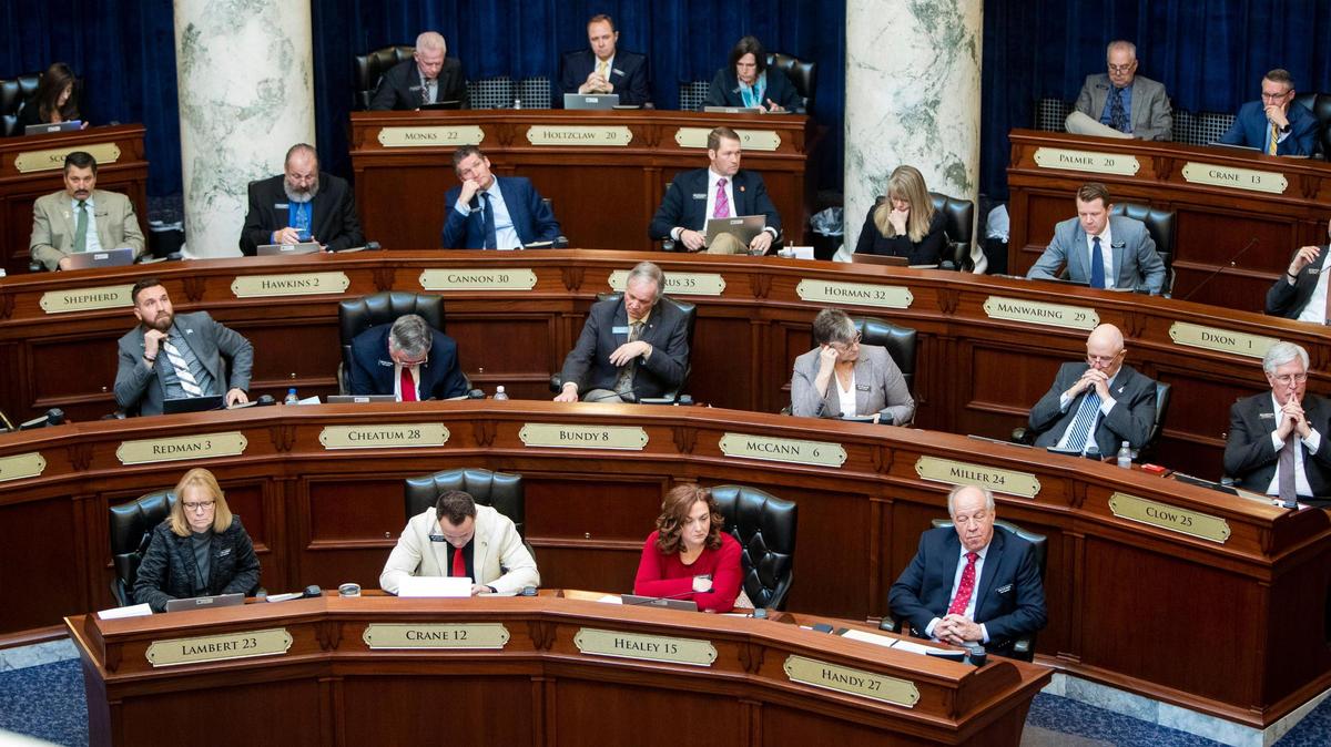 Idaho House members listen to a debate on Feb. 14 at the Capitol. House Republicans on Monday rejected a bill that would have funded free menstrual products for public school girls.
