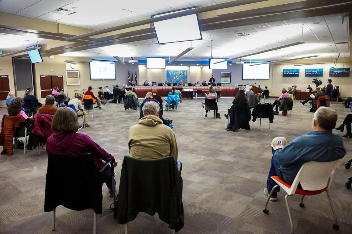 Audience members were spaced apart as a COVID-19 safety precaution.
