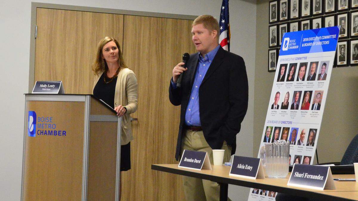 Former state lawmaker Branden Durst speaks during a forum for Boise School Board candidates Aug. 21, 2018.