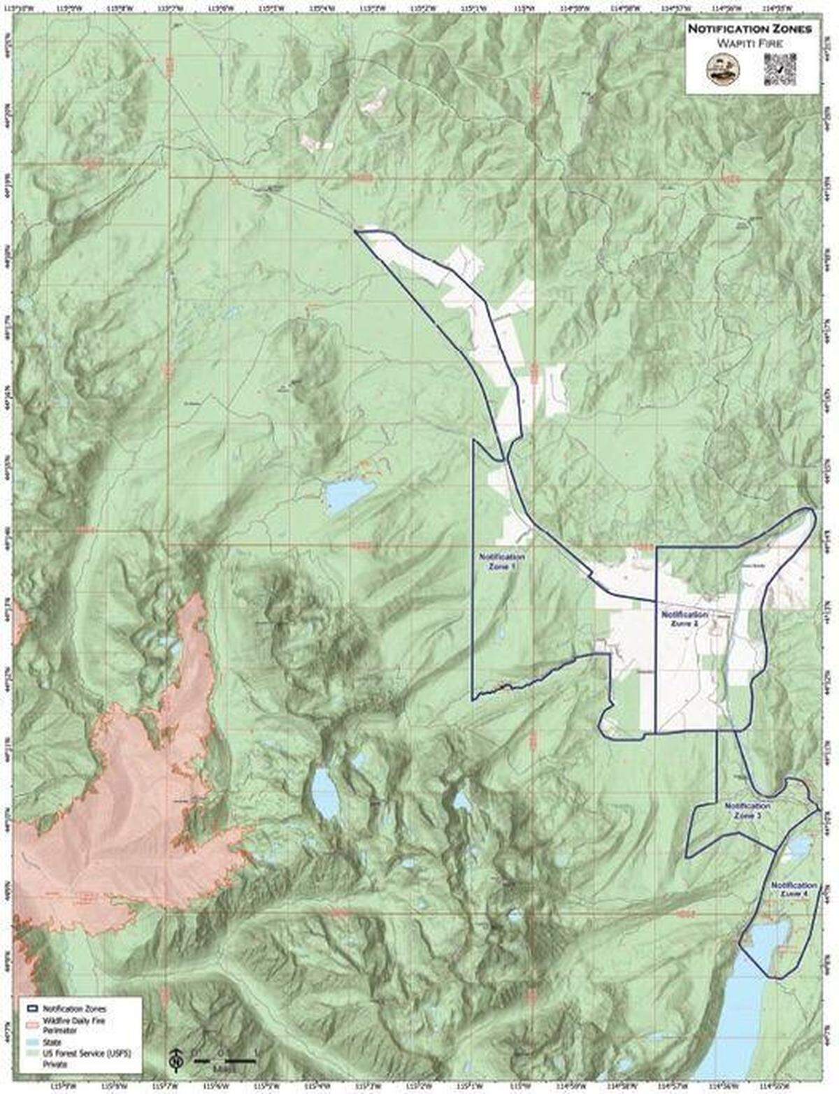 Custer County Sheriff Levi Maydole issued evacuation orders Friday for “Zone 1” on this map after the Wapiti Fire reached Stanley Lake on Tuesday.