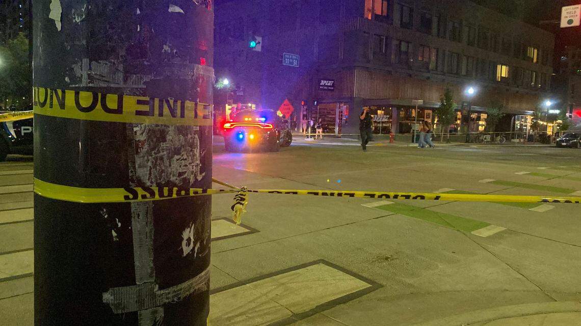 The scene of a June 29 crash that seriously injured two female pedestrians. The driver, Jacob Miller, faces charges for aggravated driving under the influence after he struck the women and continued driving.