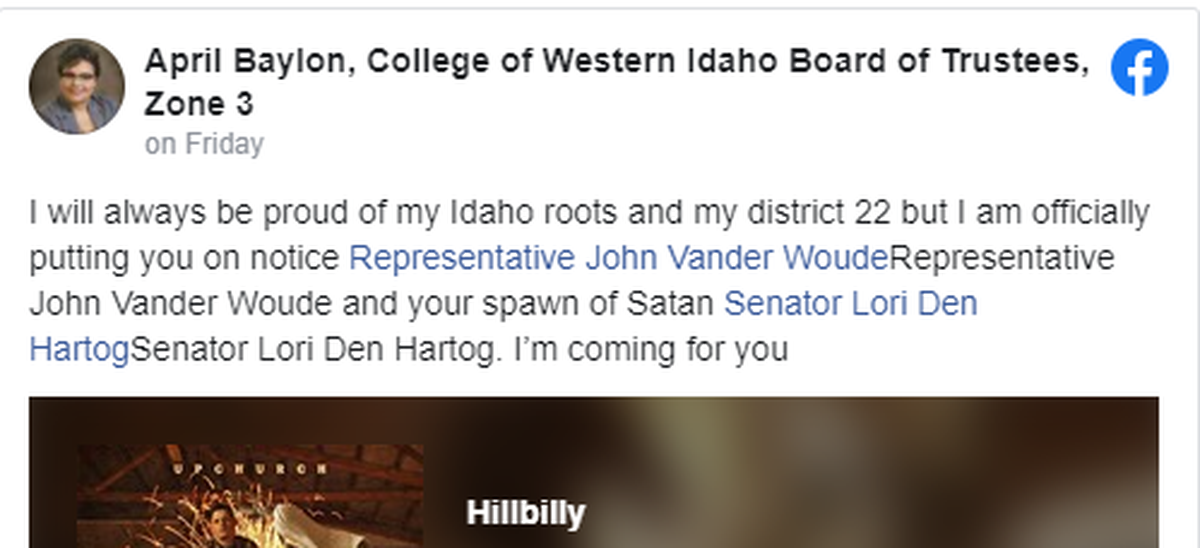 Fomer CWI trustee April Baylon’s Friday, March 5 Facebook post sparked controversy.