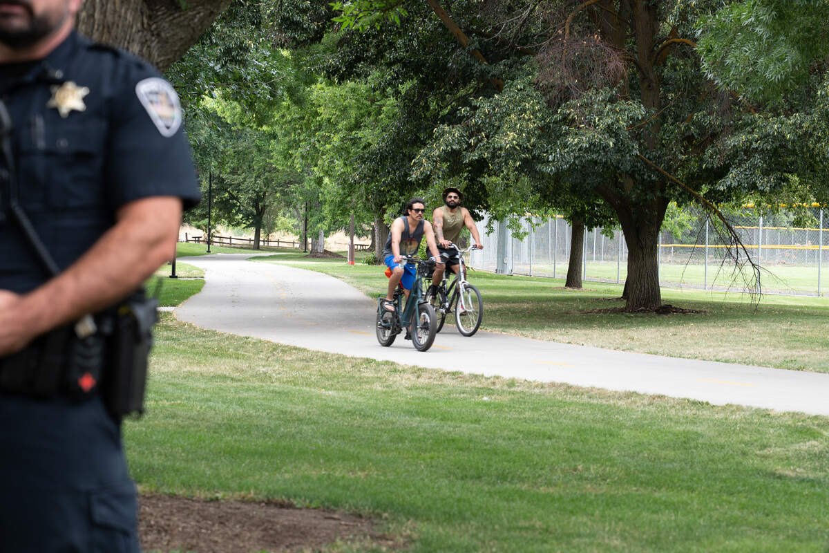 Cyclists ride along the Greenbelt stretch near the Willow Lane Athletic Complex on Monday, where Boise Police discussed temporary increased patrols along the pathway following recent violent incidents.