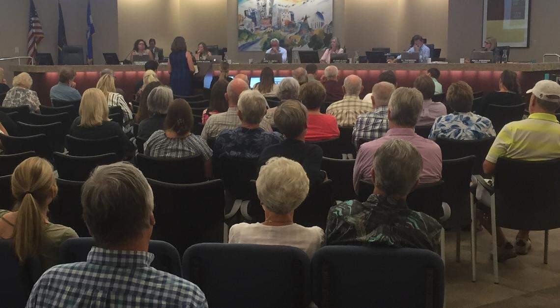 A woman testifies before Boise City Council on Tuesday, July 17, to oppose the proposed Prominence subdivision on West Hill Road in Northwest Boise. Dozens of neighbors spoke against the subdivision. The council said it will make a decision next week.