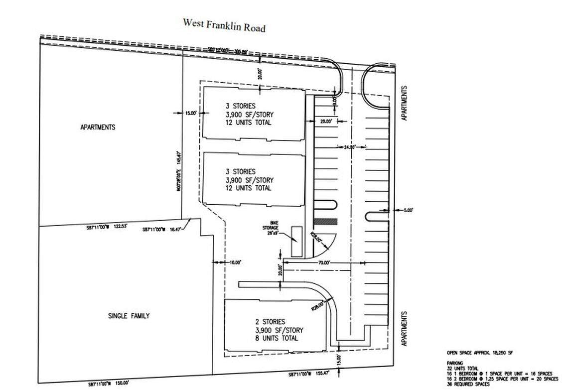 Three buildings containing 32 multi-family units may soon be coming to 5505 W. Franklin Road.