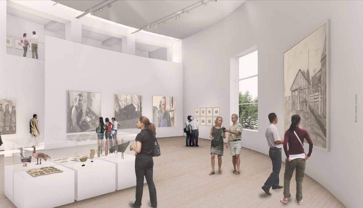 A rendering of the art gallery proposed as part of the planned new main library in Boise.
