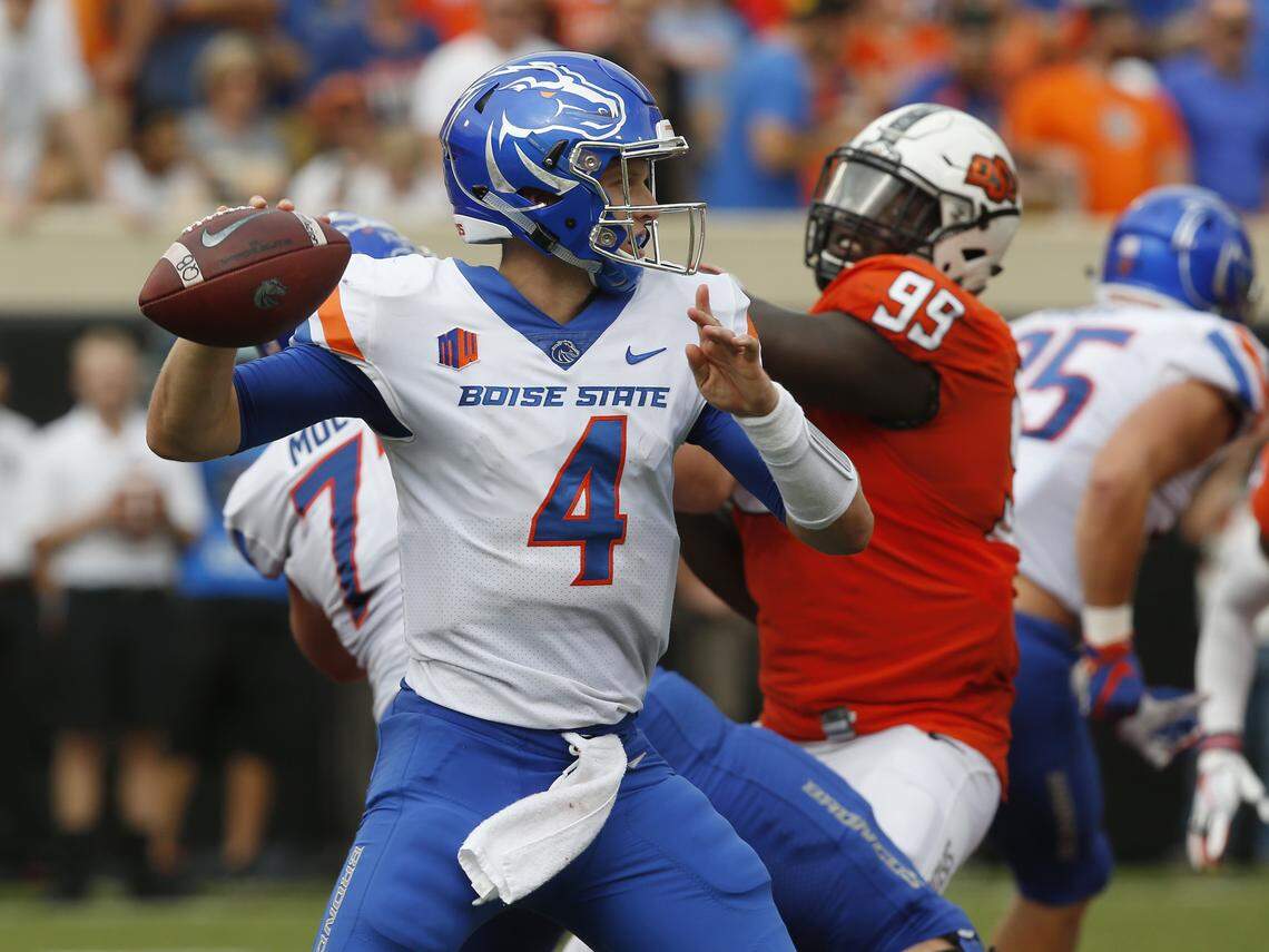 Boise State quarterback Brett Rypien (4) throws against Oklahoma State in Stillwater, Okla., Saturday, Sept. 15, 2018.