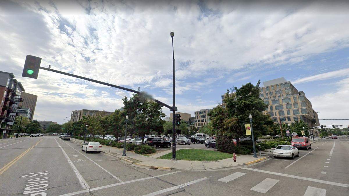 The parking lot at 1011 W. Grove St. Simplot Co.’s corporate headquarters is at right.