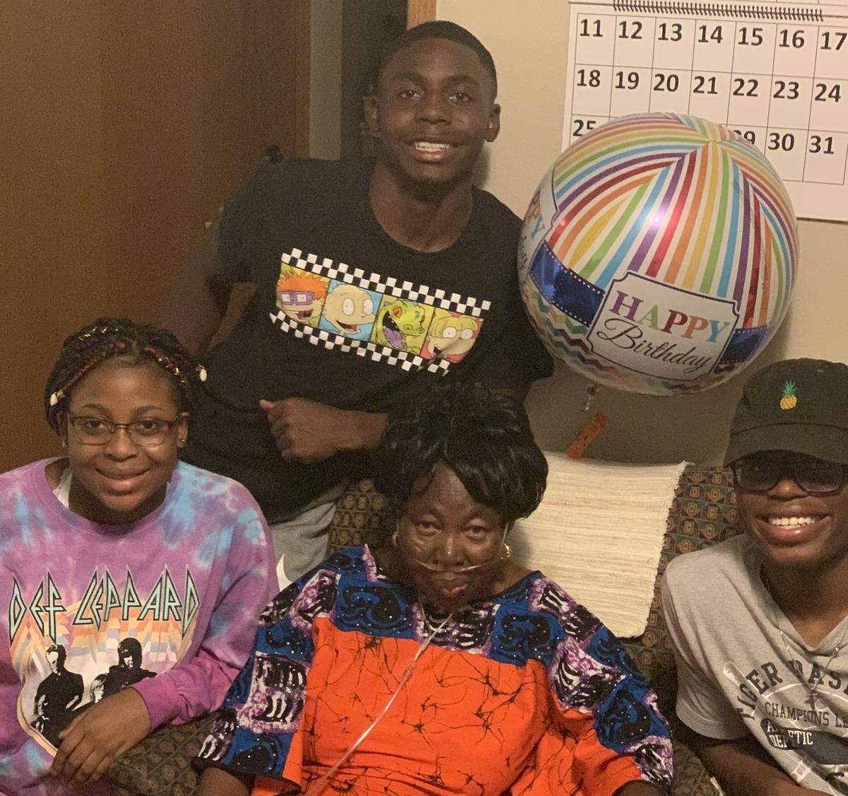 Boise State defensive back Seyi Oladipo (rear) with his sister, Olufunmilayo (left), grandmother, Olufunke Esther Oladipo (center) and brother, Samuel.