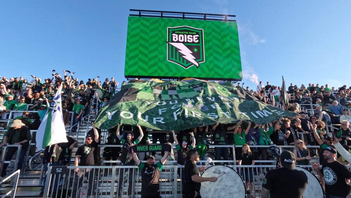 The River Guard unveils a tifo at the first match for Athletic Club Boise, Saturday, April 4, 2026.